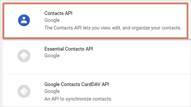 3. Select “Contacts API”, and click “Enable” after entering the page.
